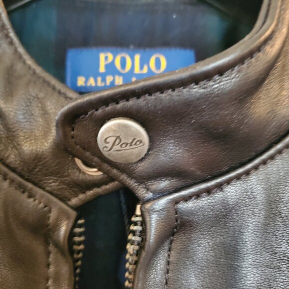 NWT Polo Ralph Lauren Men's Cafe Racer sheepskin leather jacket Polo Black Sz L - Picture 16 of 16